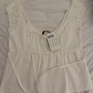 Brandy Melville Cream Lace Trim Blouse